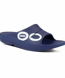 Oofos Men’s OOahh Sport Slide Sandal – Navy White