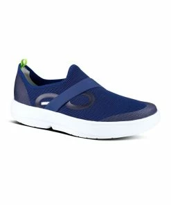 Oofos Men’s OOmg Low Shoe – White & Navy -Sandals Elegant Shop OO M SHOES 5080WHTNVYM8 2
